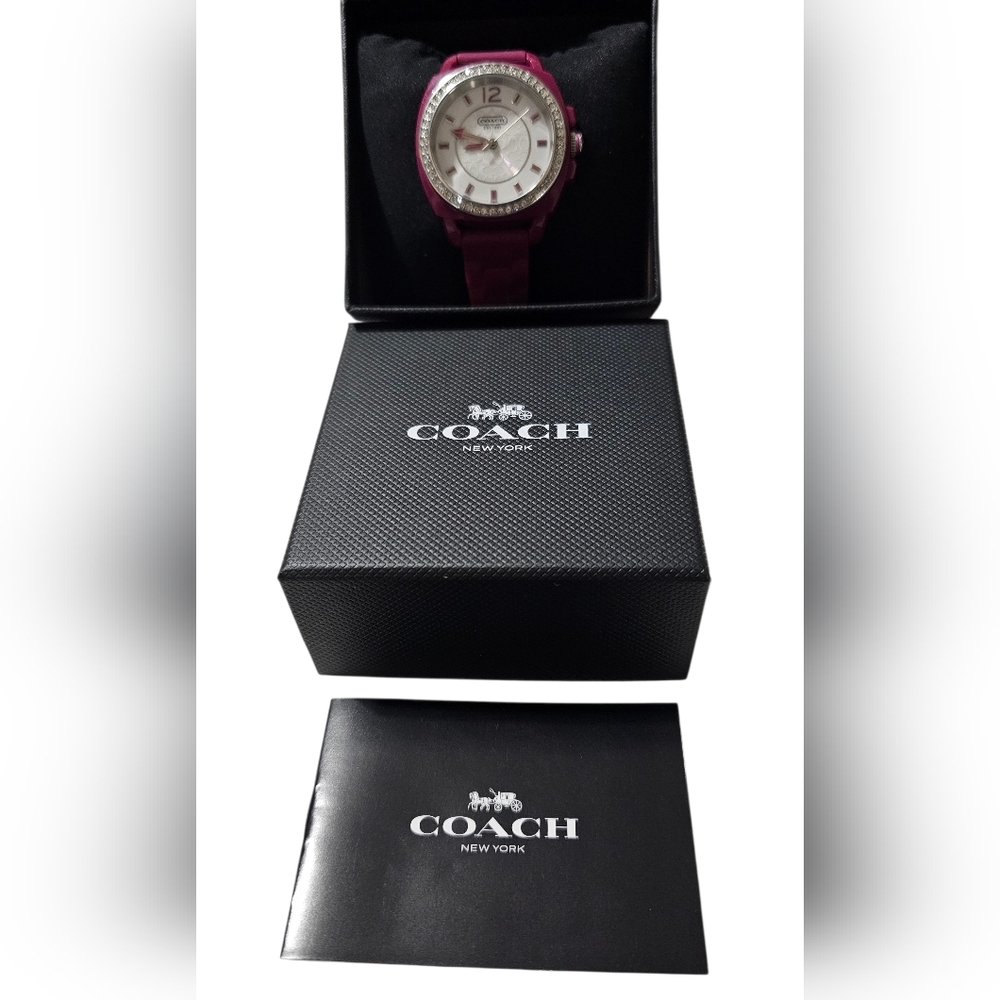 Coach Boyfriend Fuchsia & Silver, Crystal Bezel Watch with Silicone Band - Picture 3 of 8